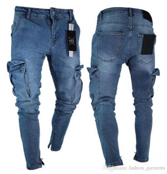

new mens jeans distressed ripped biker jeans slim fit motorcycle biker denim jeans fashion stylist pants9892540, Blue