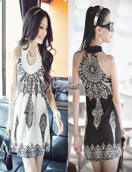 

wholepromotion women full cotton floral print summer sundress lovely girl beach bohemian tank mini dress b26 sv0009766243660, Black;gray