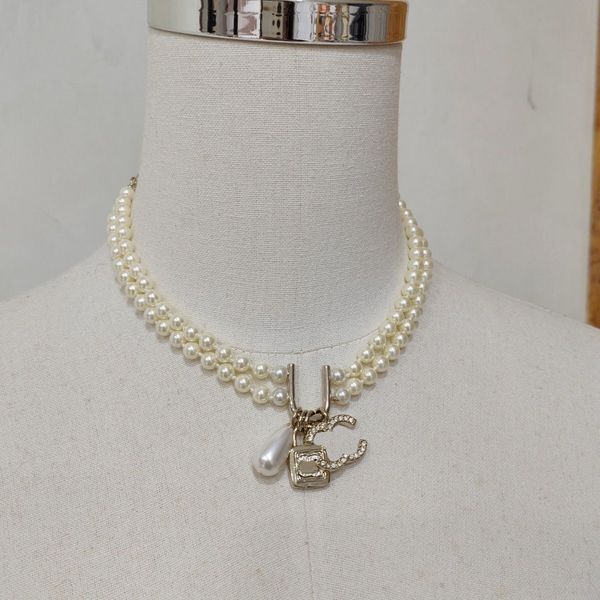 

women designer choker pendant necklace chain pearl lock fashion women letter pendant statement wedding jewelry pearl jewelry copper alloy, Silver