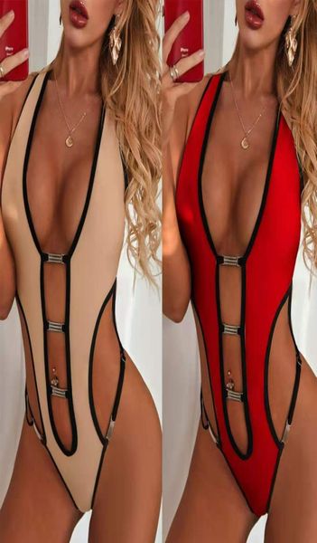 

2021 new bikini solid color metal button beach one piece women039s swimsuit2529333