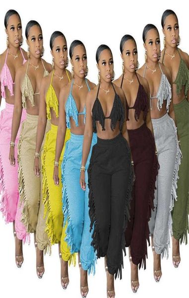 

womens long pants two piece suit new fashion casual tassel sling lady outfits apparel plus size joggings clothing5598677, White