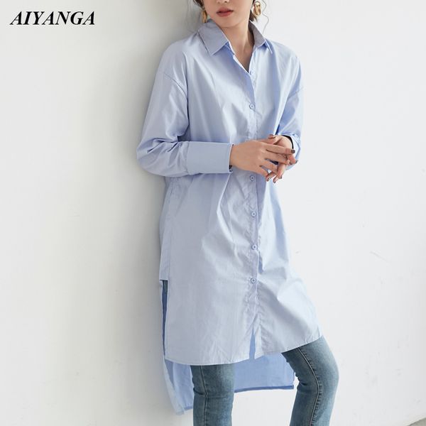 

women's blouses shirts long style shirts for women casual blouses spring turn-down collar single-breasted female long sleeve white shir