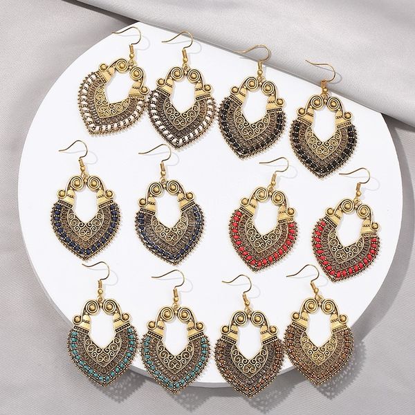 

bohemian ethnic heart braided hook hanging dangle earrings for women vintage hollow antique gold color earrings jhumka jewelry, Silver