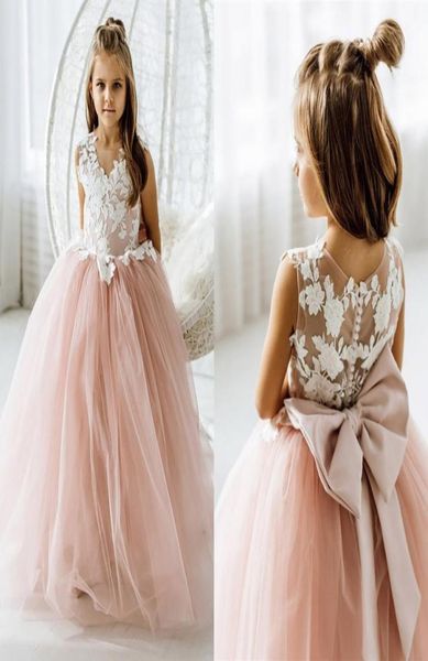 

lovely pink flower girls dresses for weddings jewel neck tulle lace floor length button covered back formal girls pageant gowns wi4113446, White;red