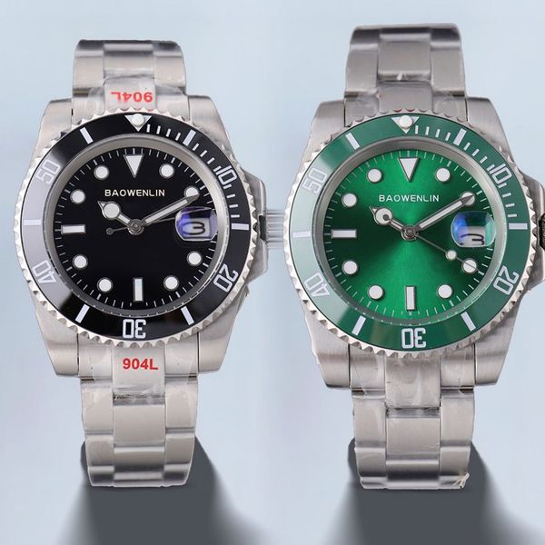 

men's watches automatic mechanical ceramic luminous effect 40mm green black blue swimming sports watch stainless steel classic wristwat, Slivery;brown