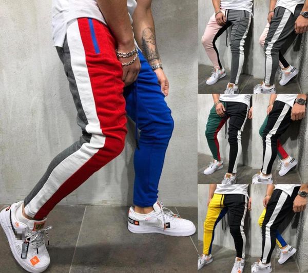 

fashion mens fleece gym pants zip pockets skinny slim fit trousers contrast colors sweatpant joggers jogging bottoms mxxl8673530, Black
