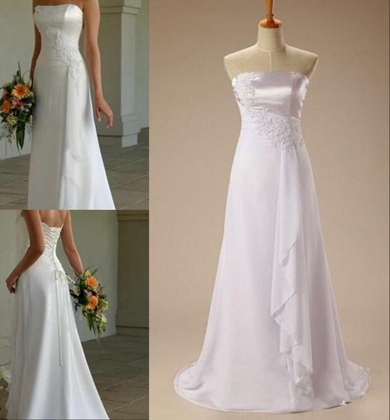 

white elegant aline strapless chiffon wedding dresses 2017 appliques beaded lace up plus size wedding party bridal gowns b5176576