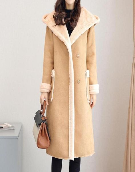 

plush lambskin teddy coat women winter fluffy plus size fashion casual solid hooded fake fur coat warm soft female overcoat8458262, Black