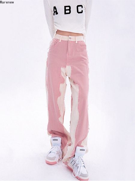 

women's jeans casual hip hop fashion y2k pink high waist baggy jeans denim women's wide leg streetwear vintage straight trouser fe, Blue