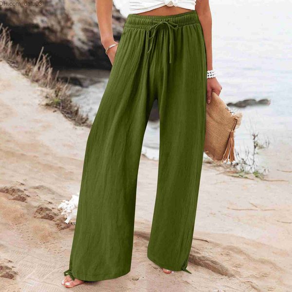 

women's pants capris spring and summer women's loose fitting long leg pants office casual solid jogging elastic waist loose fittin, Black;white