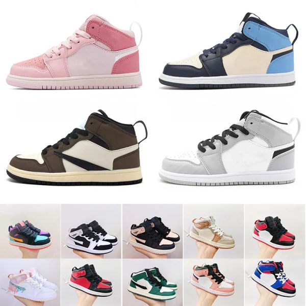 

infants 1s 2023 kids basketball shoes kid shoes obsidian unc cactus patent bred sneakers mid multi-color boys grils young children outdoor b, Black