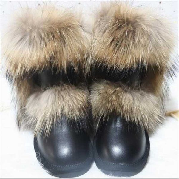 

boots new arrival 2022 non-slip fox fur woman winter snow boots women's shoes geniune leather natural women's snow boots, Black