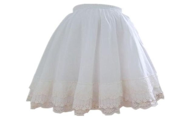 

japanese retro women long skirt mori girl sweet vintage lace lolita pleated underskirt petticoat floral white midi tutu skirts9729744, Black