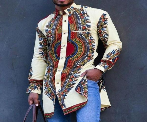 

african men shirts long sleeve retro autumn 2020 muslim geometric printed business blouses singlebreasted shirts2548498, White;black