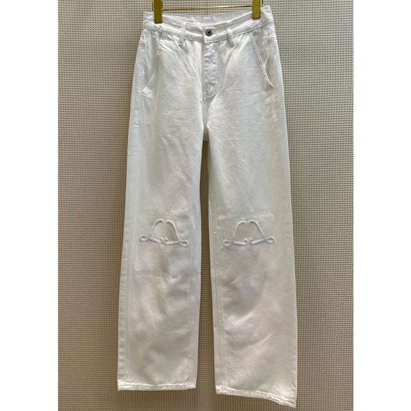 

8.9 fashion casual letter embroidery white straight jeans women, Blue