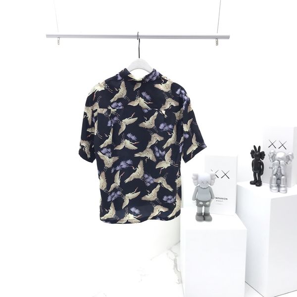 

summer fashion high street cotton t-shirt sweatshirt pullover t-shirt breathable men and women crane cartoon print casual shirt short sleeve, White;black