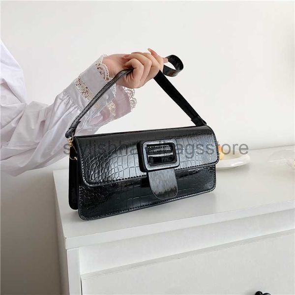 

shoulder bags crocodile solid color french stick bag 2023 new fashion flip one shoulder underarm bag trendy lacquer bright color handbagstyl