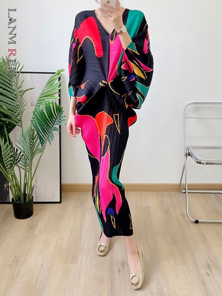 

urban dresses lanmrem midi batwing sleeves dress women's v neck printing pleated loose dresses female fashion festival clothing 2r1789, White;black