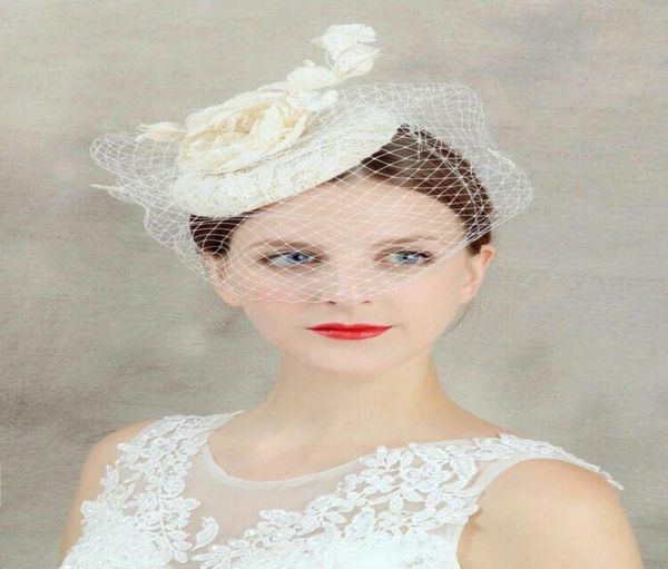 

beautiful vintage france birdcage bridal flower handmade flowers fascinator bride wedding hats face veils in stock9904598, White