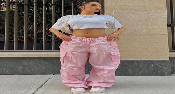 

women039s pants capris forefair 2022 y2k baggy cargo women low waist sweatpant pink vintage street pockets wide leg trousers 6645514, Black;white