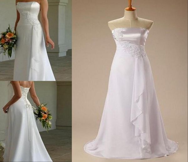 

white elegant aline strapless chiffon wedding dresses 2017 appliques beaded lace up plus size wedding party bridal gowns b6913068