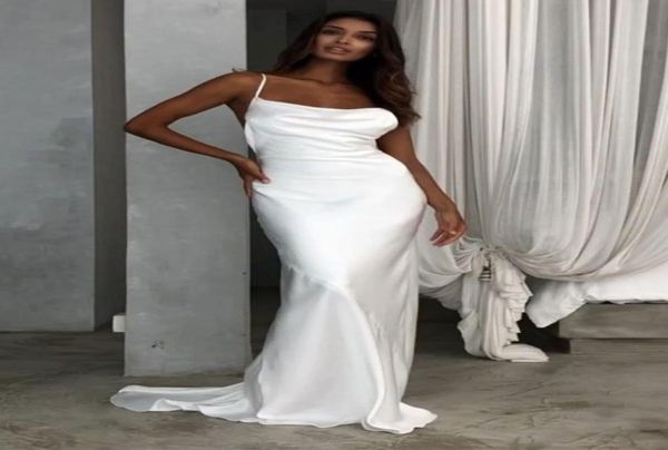 

open back spaghetti straps wedding dresses satin bridal gowns plus size wedding vestido de novias4384787, White