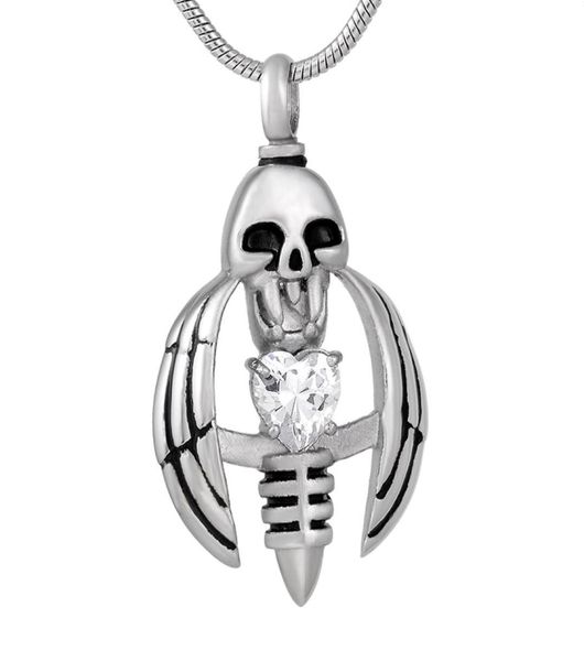 

new z793 silver hold crsytal wing skeleton stainless steel memorial urn necklace for ashes mens keepsake cremation jewelry pen8814125