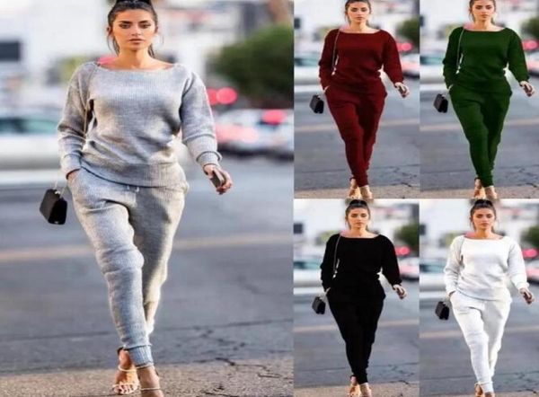 

women039s two piece pants women 2pcs casual solid tracksuit hoodies sweatshirt sets sport gym wear suit9690366, White