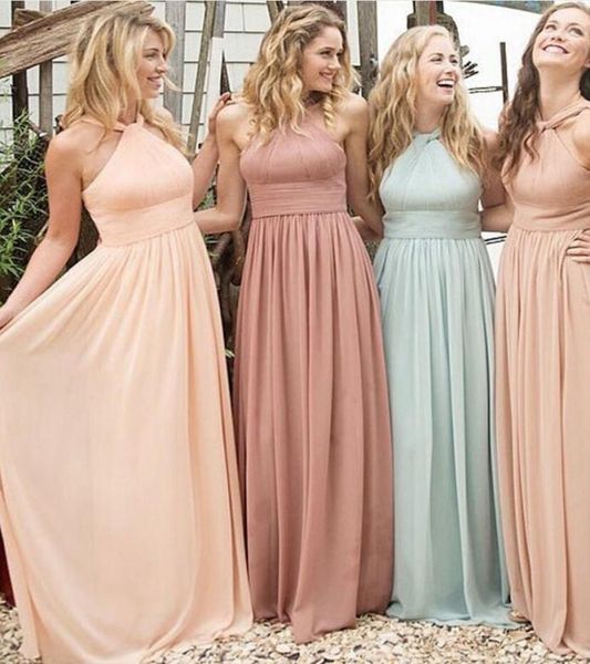 

bridesmaid dresses for wedding long chiffon aline backless formal dresses party ruffles modest maid of honor dress8872696, White;pink