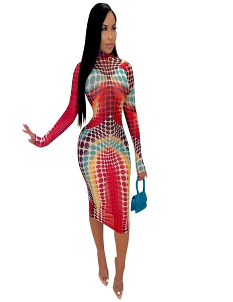 

long sleeve midcalf long dress women party birthday clubwear dot printed slim dresses6038914, Black;gray