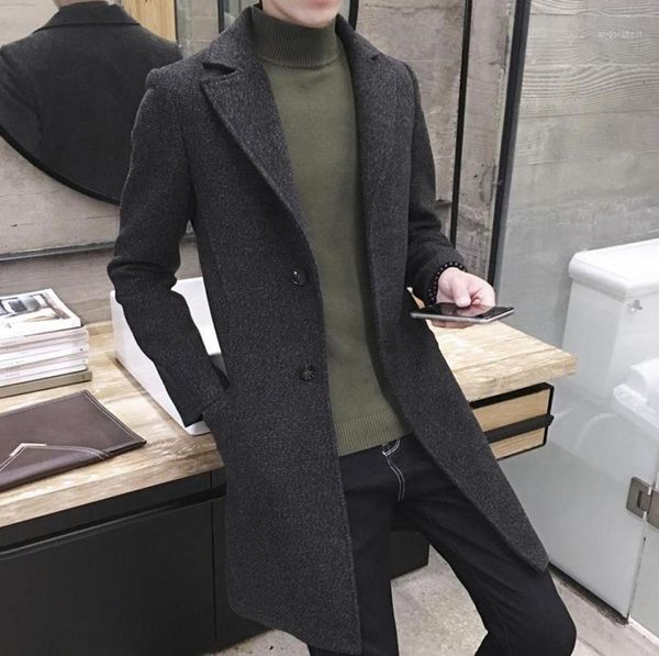 

men039s wool blends 2021 spring autumn overcoat men039s thick trench coat men long casual coats lapel collar plus asian si4887325, Black