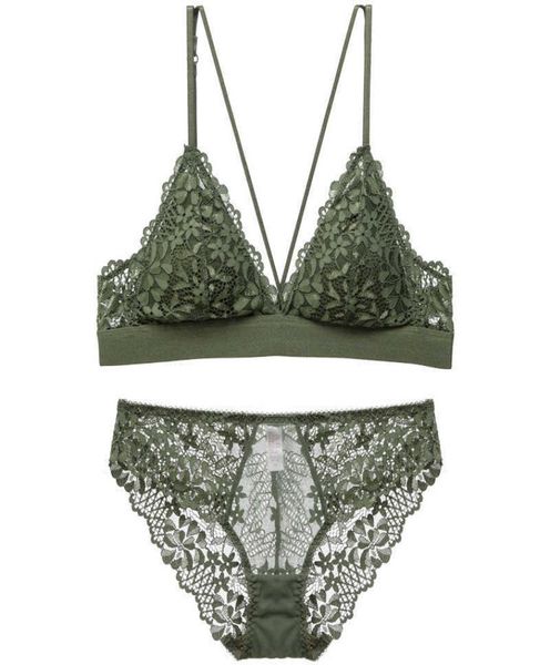 

strappy bralette elastic underband bras and panty set unlined wireless dentelle underwear women lingerie army green brassiere q0709400966, Red;black