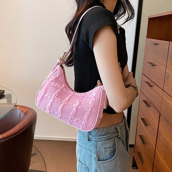 

evening bags pink crossbody bag women's fashion checker stripe texture zipper shoulder bag versatile trend personality underarm bags 23