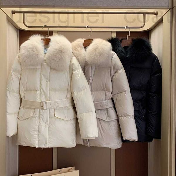 

women's jackets designer p family's three corner standard fox fur collar, medium length waistband style, women's 2022 new win, Black;brown