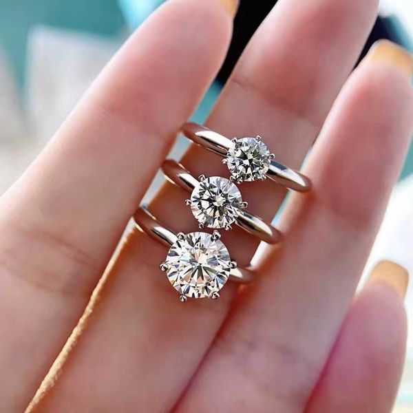 

original designer tiffay sterling silver classic six prong proposal ring 1 claw moissanite single women's diamond, Slivery;golden