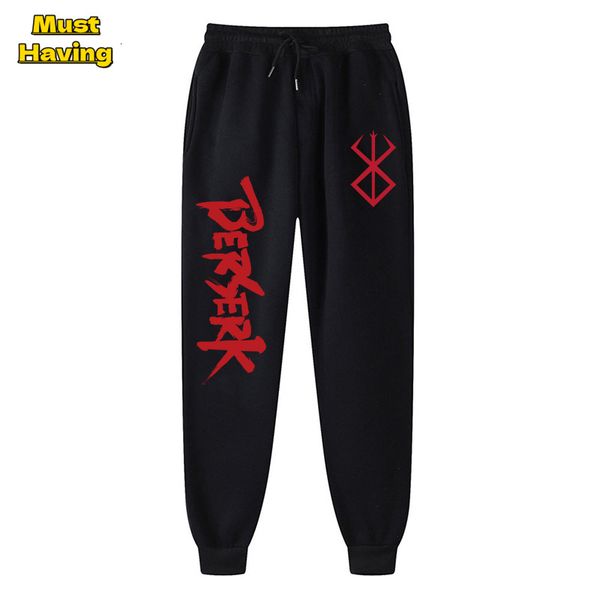 

men's pants anime berserk print sweatpants for men athletic joggers trousers spring fall casual fleece pants with pockets cosplay costu, Black