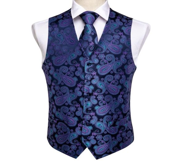 

fast men039s classic purple blue paisley silk jacquard waistcoat vest handkerchief cufflinks party wedding tie vest su1002555, Black;white