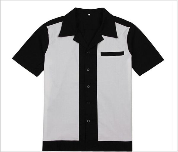 

mens rockabilly bowling shirts black and white 50s 60s style new design cotton 633443, White;black