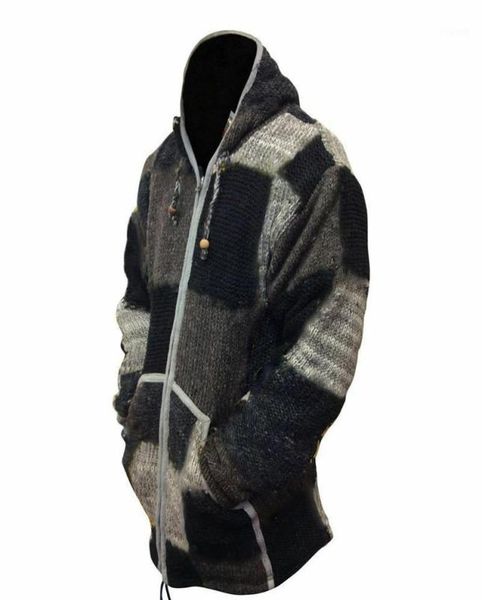 

drawstring hooded sweater men england style spliced retro zipper patchwork pockets knitted autumn winter male12416399, White;black