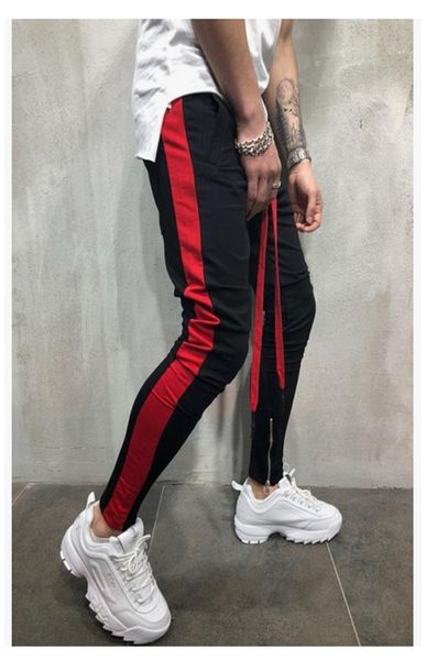 

men039s contrast pants fashion men side stripe drawstring hip hop trackpants male streetwear skinny jogger sweatpants5835034, Black