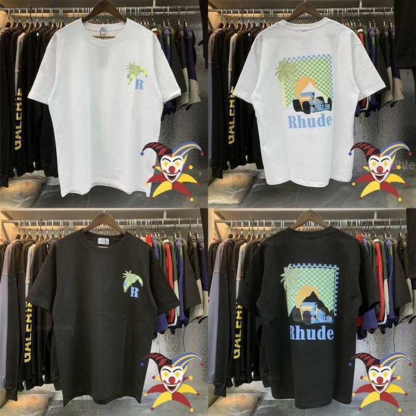 

2023ss rhude moonlight tropics t shirt men women oversized coconut racing rhude tees, White;black