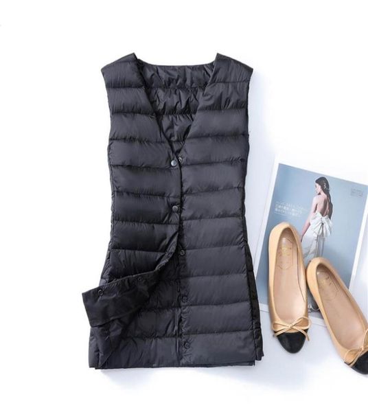 

new women ultra light down vest casual long slim waistcoat winter bottoming vest m3xl2579860, Black
