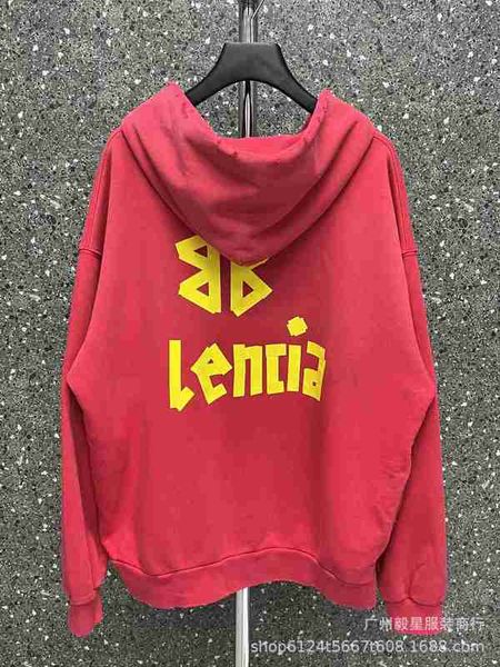 

women's hoodies & sweatshirts designer high edition 23 new american textured paper yellow tape printing couple b family hooded zipper s, Black