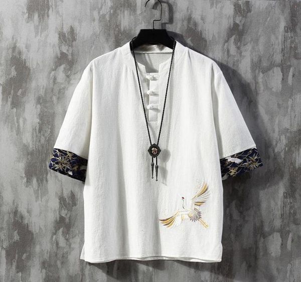 

ethnic clothing chinese style disc button linen tshirt men039s summer shortsleeved tang suit loose large size cotton and japa3743029, Red