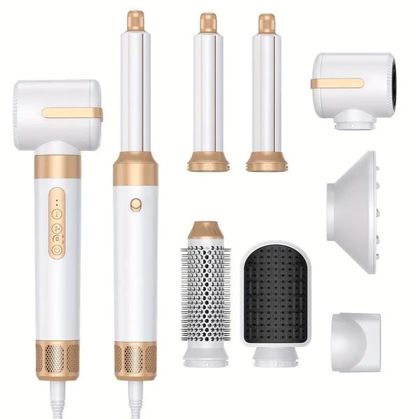 

7-in-1 air brush set - 2023 update - detachable hair dryer brush, powerful hair blow dryer, diffuser, air curler wand, hair straightener bru
