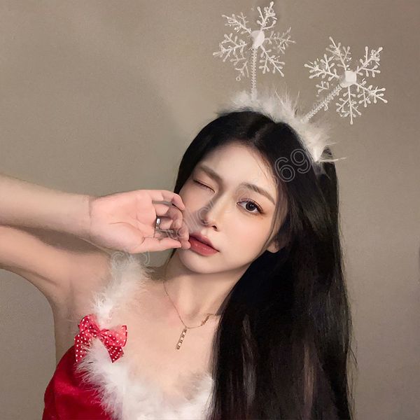 

creative christmas snowflake hair hoop handmade sweet girl hair bands fashion christmas party hair accessories pgraph props, Slivery;white