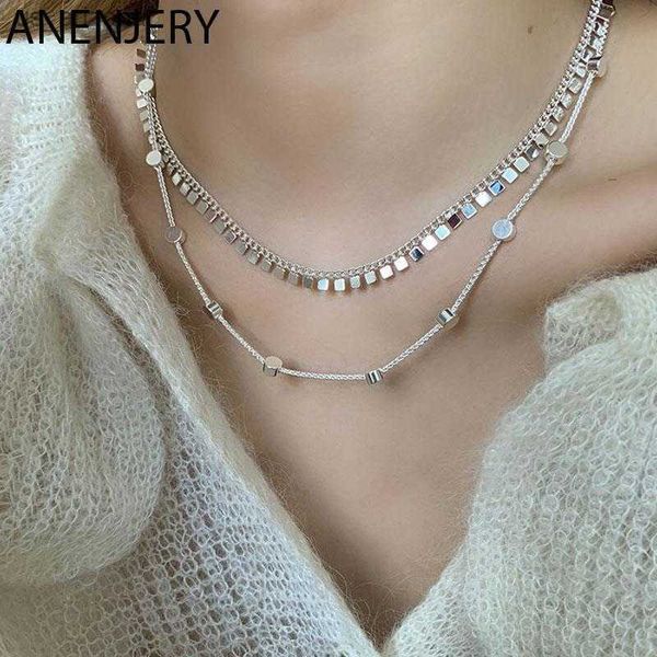 

anenjery silver color square disc tassel necklace for women all-match fashion clavicle chain new design l230620