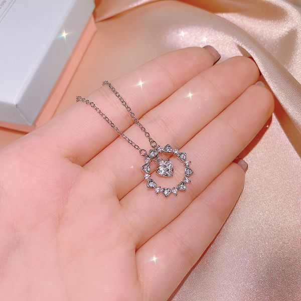 

classical heart pendant simple fashion jewelry 925 sterling silver white 5a cubic zircon cz diamond party eternity women wedding clavicel ne