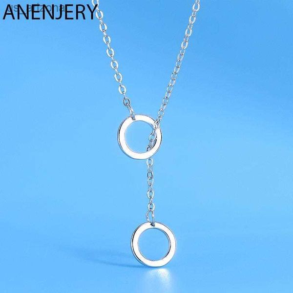 

anenjery silver color double circle geometric pendant necklace fashion clavicle chains statement necklace women jewelry s-n307 l230620