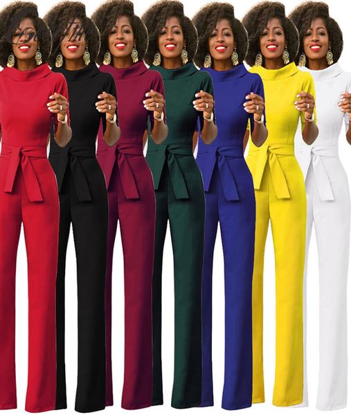 

cosofme 2018 spring new jumpsuit women solid straight full lenght half sleeve sashes office lady bodysuit women2501961, Black;white